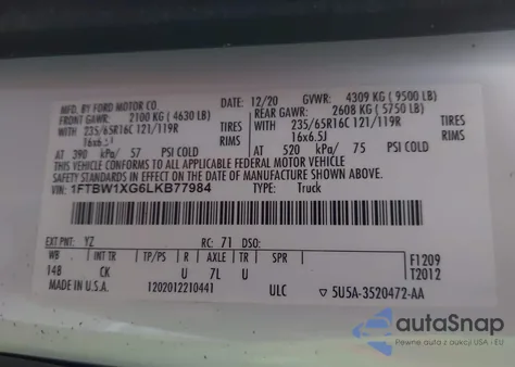 2020 Ford Transit-350 from USA, damaged, VIN 1FTBW1XG6LKB77984